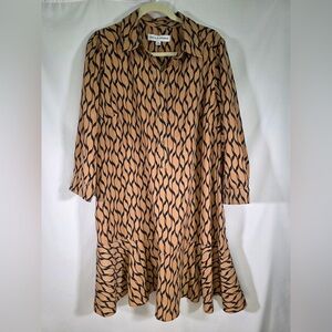 Emma & Michele Midi Dress - Tan With Black Pattern - 2X